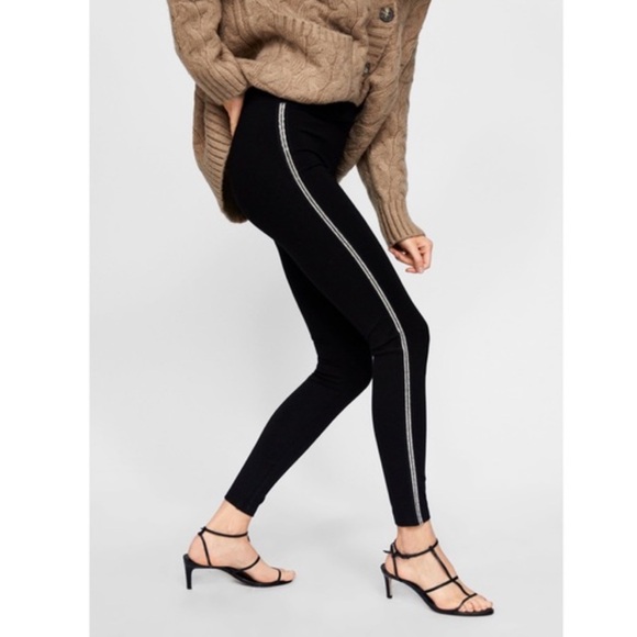 Zara Pants - ZARA Leggings with Side Stripe Ryhinstone